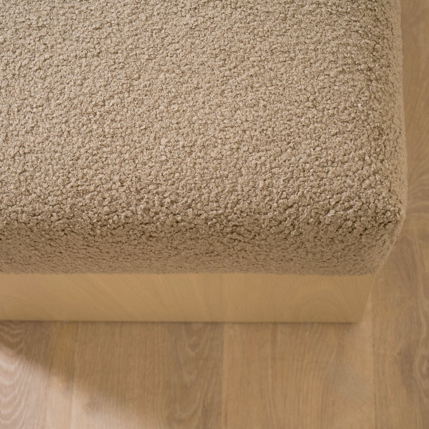 As Shown: 21"L x 21"D x 18"H | Fabric: Peak Cocoa | Material: Solid & Engineered Oak | Finish: Sand