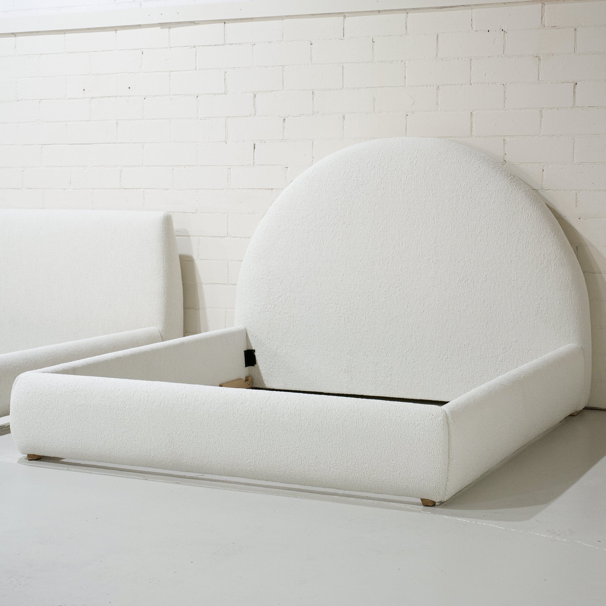 As Shown: King | Style: Upholstered | Fabric: Sheepskin White | Finish: N/A