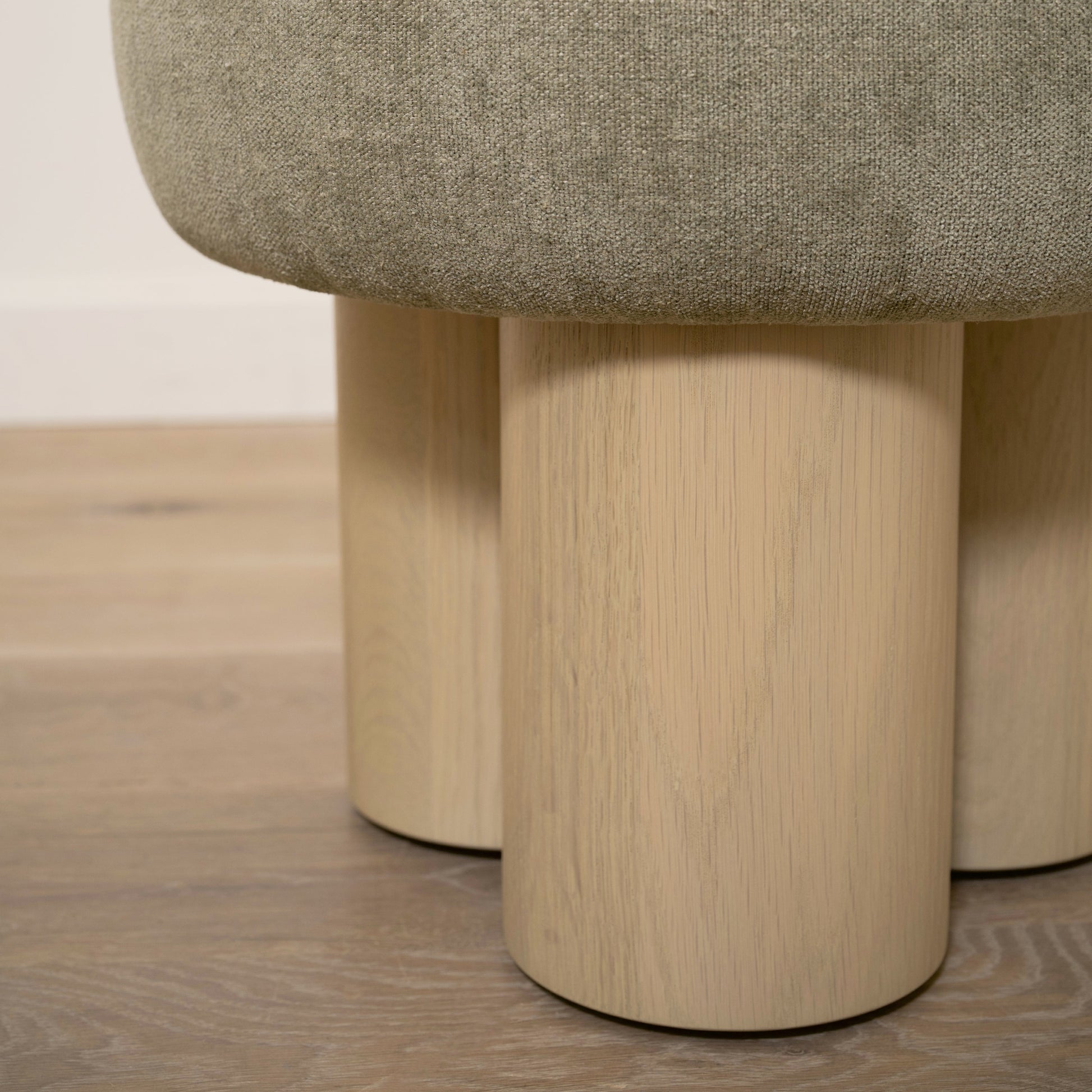 As Shown: 17"Dia x 18.5"H | Fabric: Bellamy Moss | Material: Solid & Engineered Oak | Finish: Sand