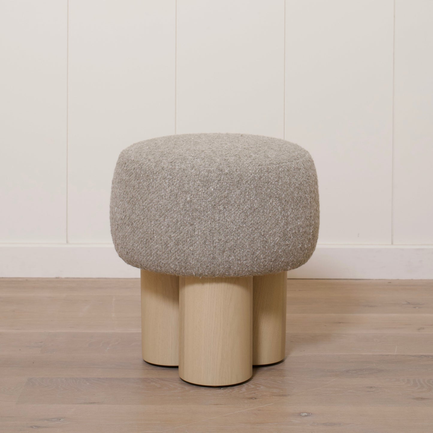 As Shown: 17"Dia x 18.5"H | Fabric: Berber Shale | Material: Solid & Engineered Oak | Finish: Sand