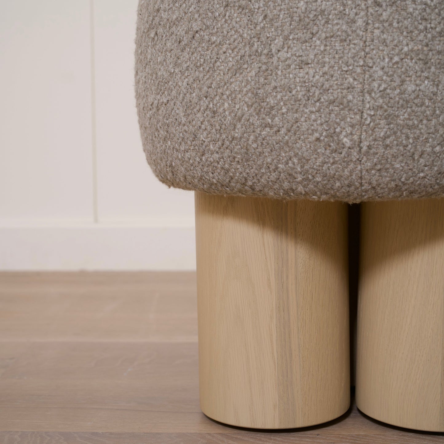 As Shown: 17"Dia x 18.5"H | Fabric: Berber Shale | Material: Solid & Engineered Oak | Finish: Sand