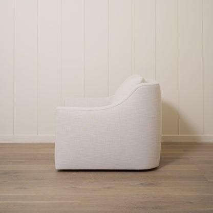 As Shown: 35"L x 39"D x 33"H | Style: Upholstered | Fabric: Banyon Oatmeal | Base: Swivel | Finish: N/A 