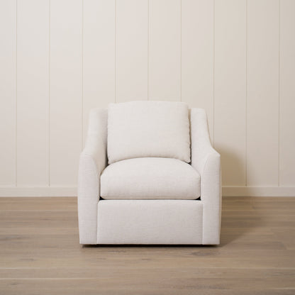 As Shown: 35"L x 39"D x 33"H | Style: Upholstered | Fabric: Rayna Frost | Base: Swivel | Finish: N/A 