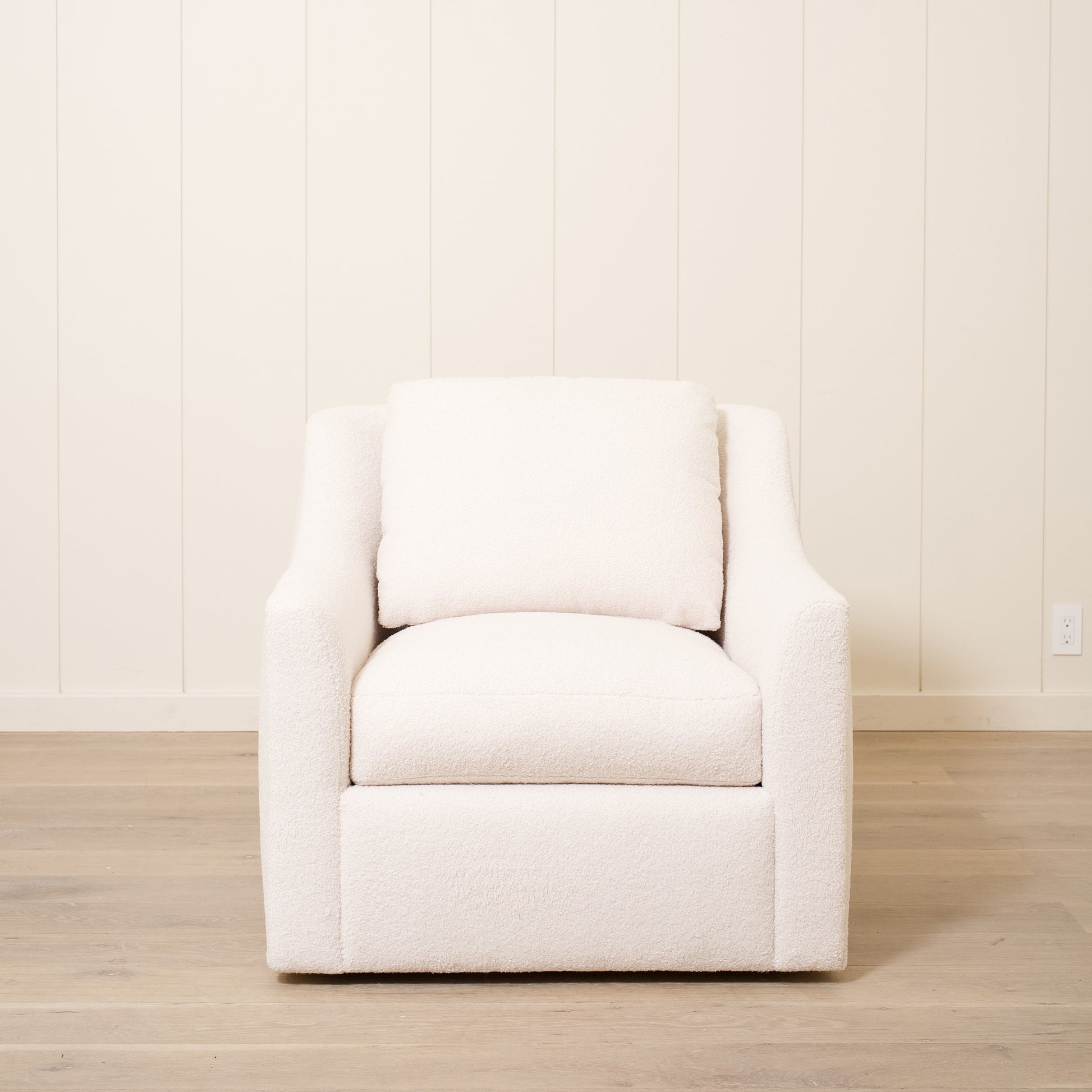 As Shown: 35"L x 39"D x 33"H | Style: Upholstered | Fabric: Peak Ivory | Base: Swivel | Finish: N/A 