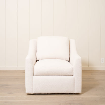 As Shown: 35"L x 39"D x 33"H | Style: Upholstered | Fabric: Peak Ivory | Base: Swivel | Finish: N/A 