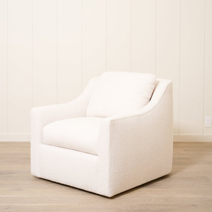 As Shown: 35"L x 39"D x 33"H | Style: Upholstered | Fabric: Peak Ivory | Base: Swivel | Finish: N/A 