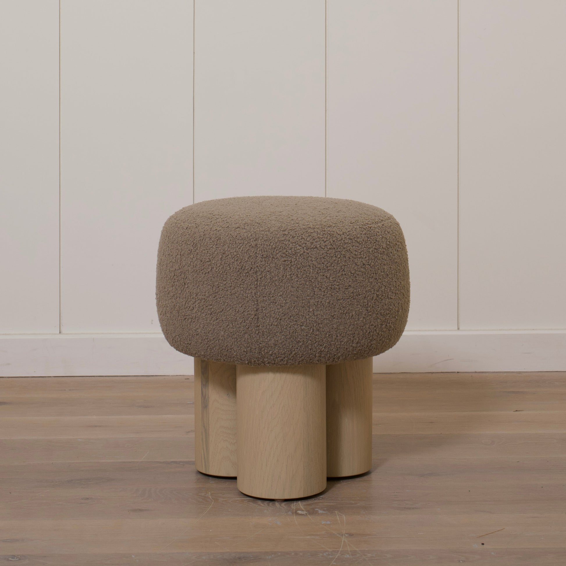 As Shown: 17"Dia x 18.5"H | Fabric: Peak Cocoa | Material: Solid & Engineered Oak | Finish: Sand