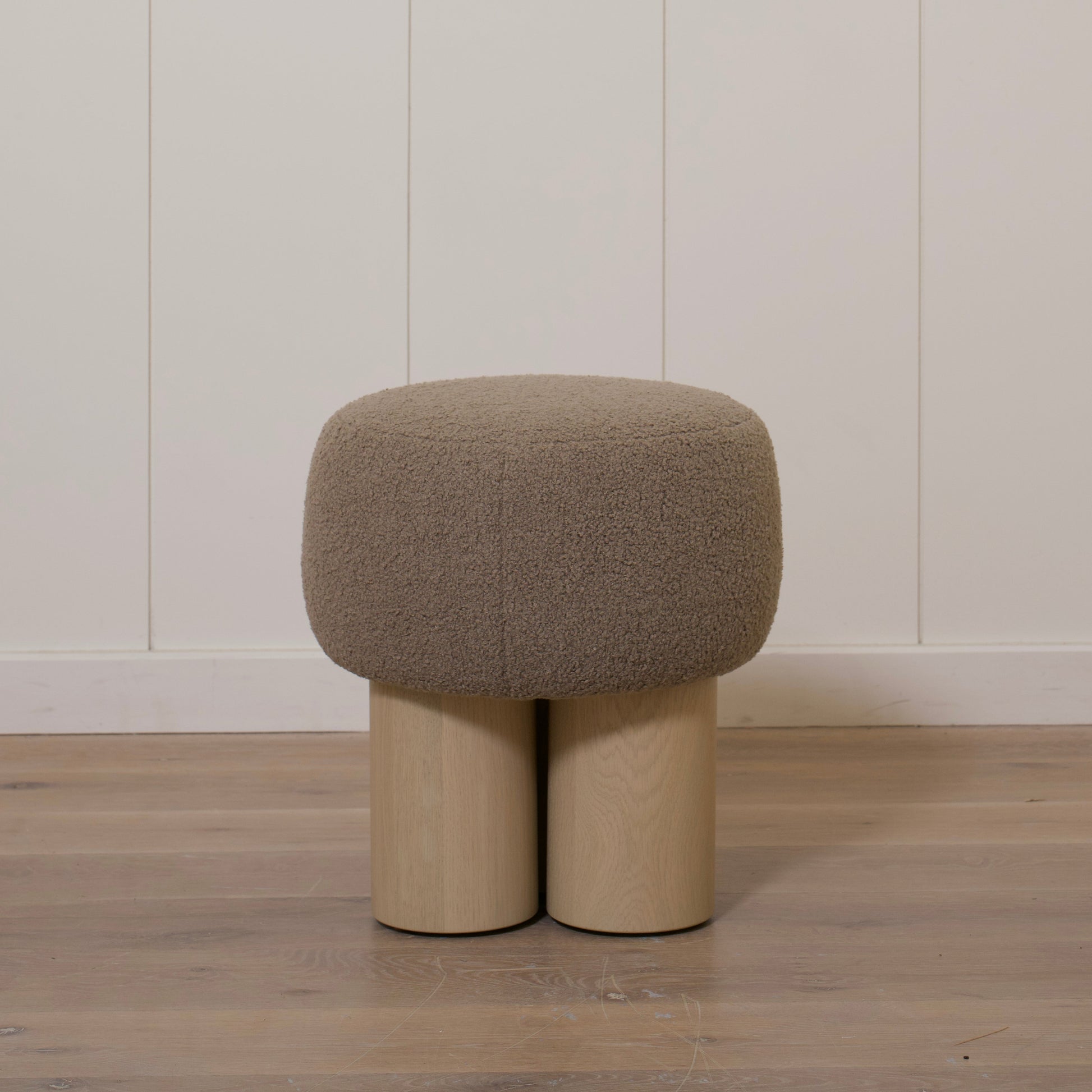 As Shown: 17"Dia x 18.5"H | Fabric: Peak Cocoa | Material: Solid & Engineered Oak | Finish: Sand