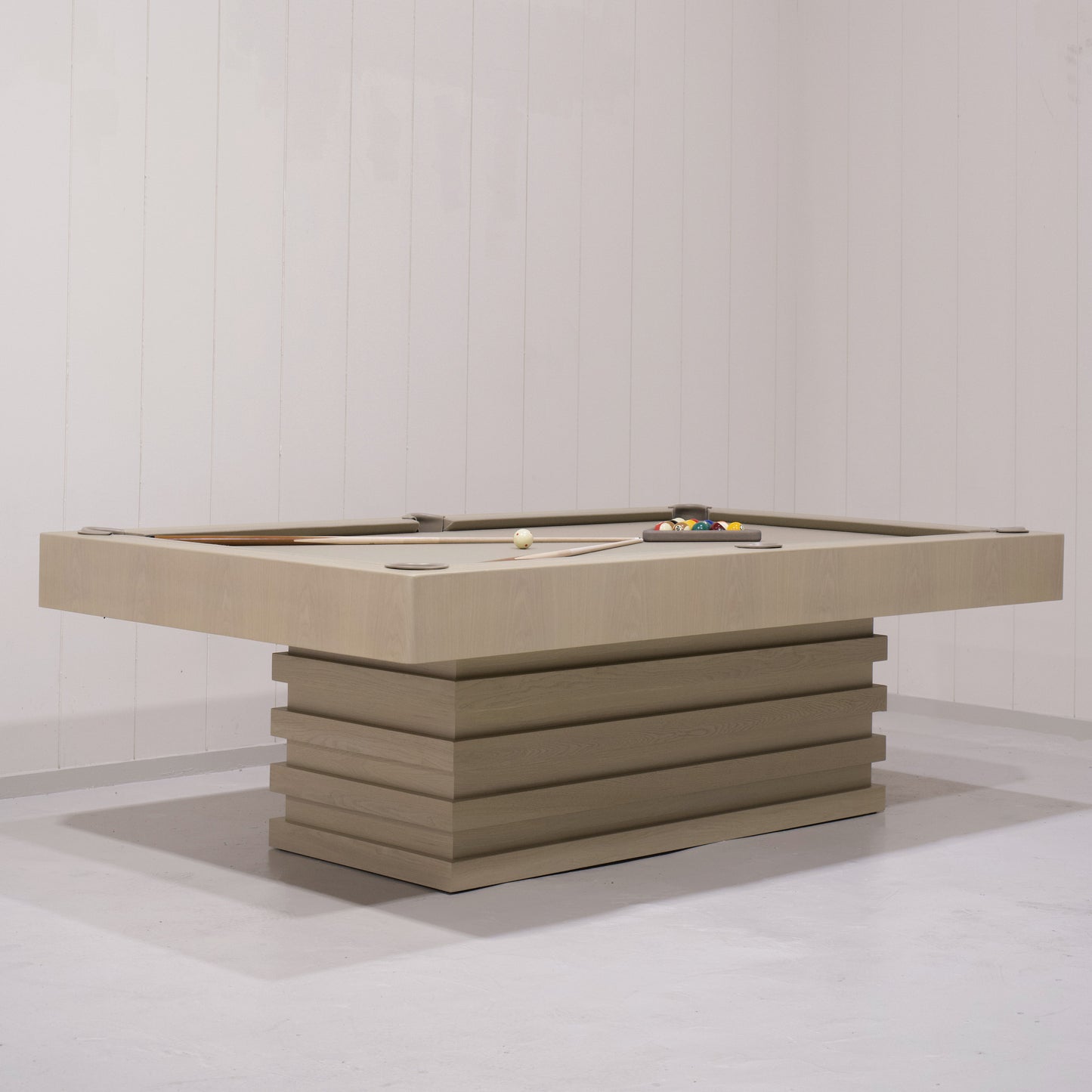 As Shown:  105‚ÄùL x 62.5‚ÄùD x 34‚ÄùH | Material: Solid and Engineered Oak | Finish: Natural & Beige Pockets