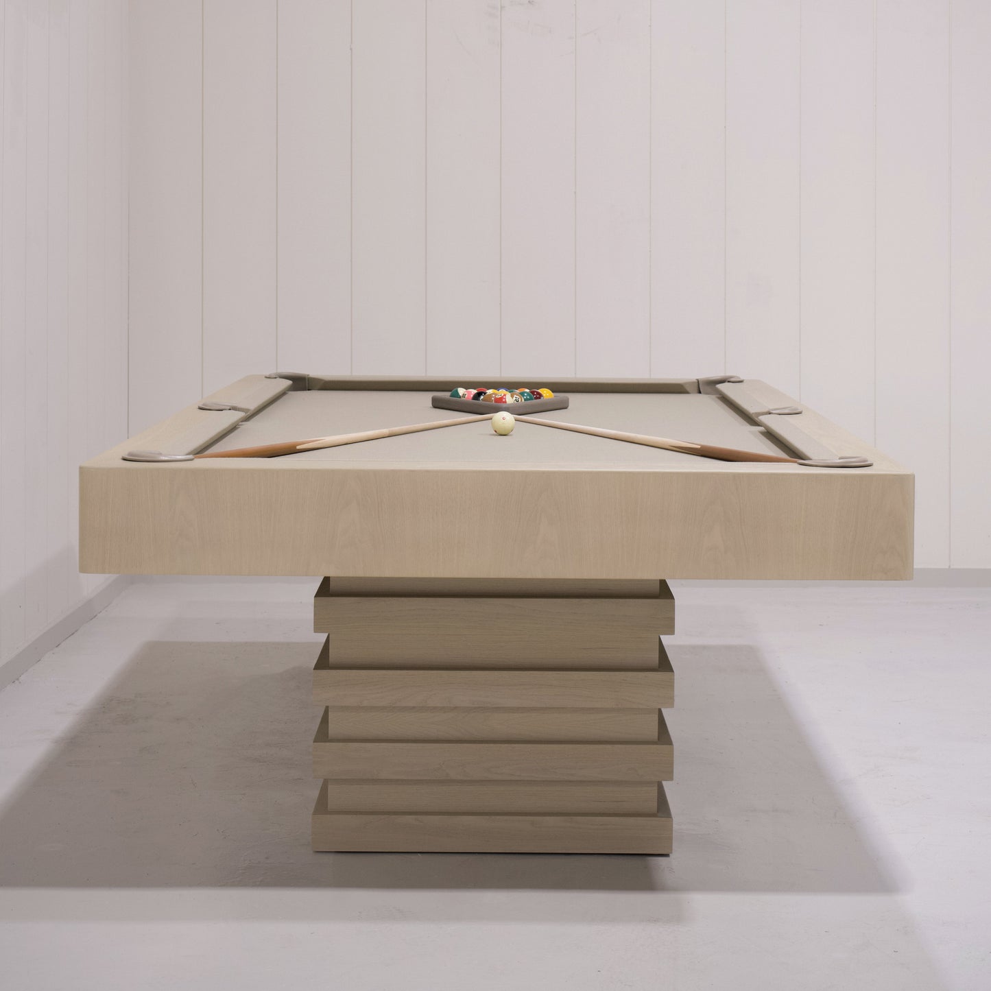 As Shown:  105‚ÄùL x 62.5‚ÄùD x 34‚ÄùH | Material: Solid and Engineered Oak | Finish: Natural & Beige Pockets