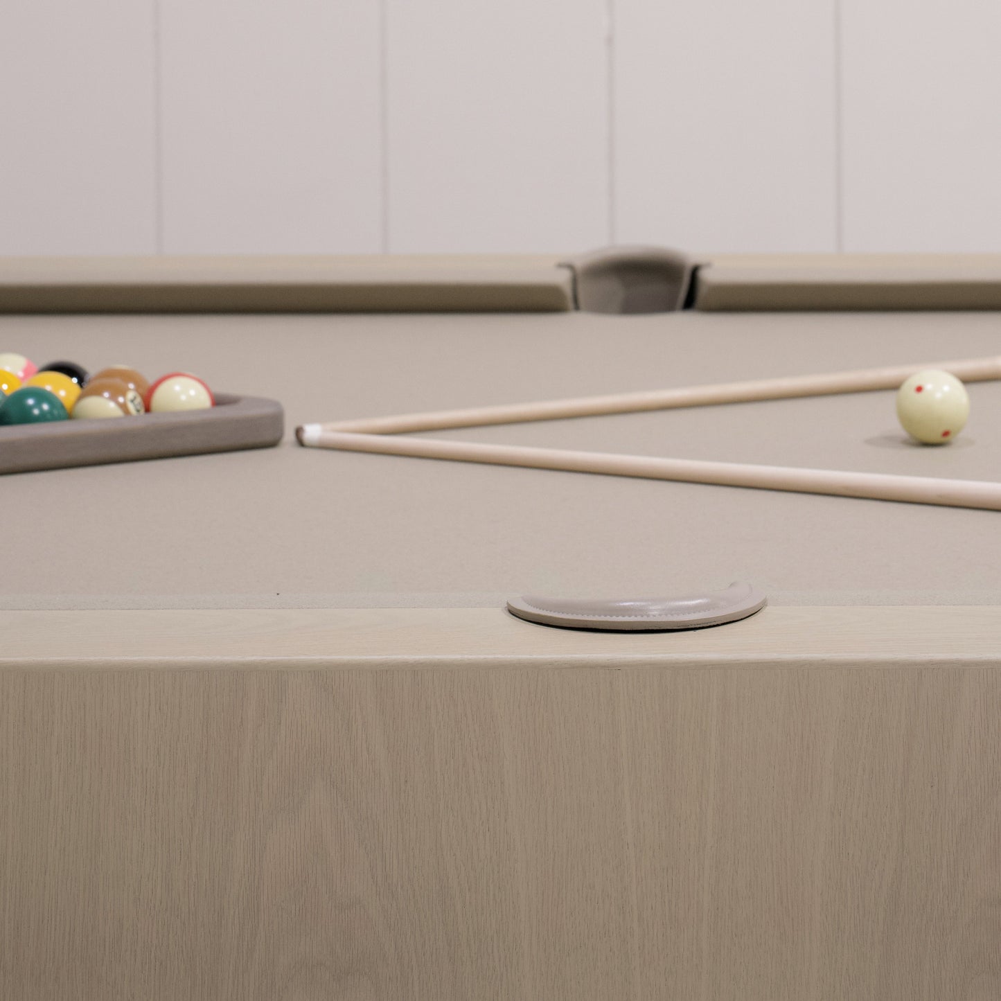 As Shown:  105‚ÄùL x 62.5‚ÄùD x 34‚ÄùH | Material: Solid and Engineered Oak | Finish: Natural & Beige Pockets