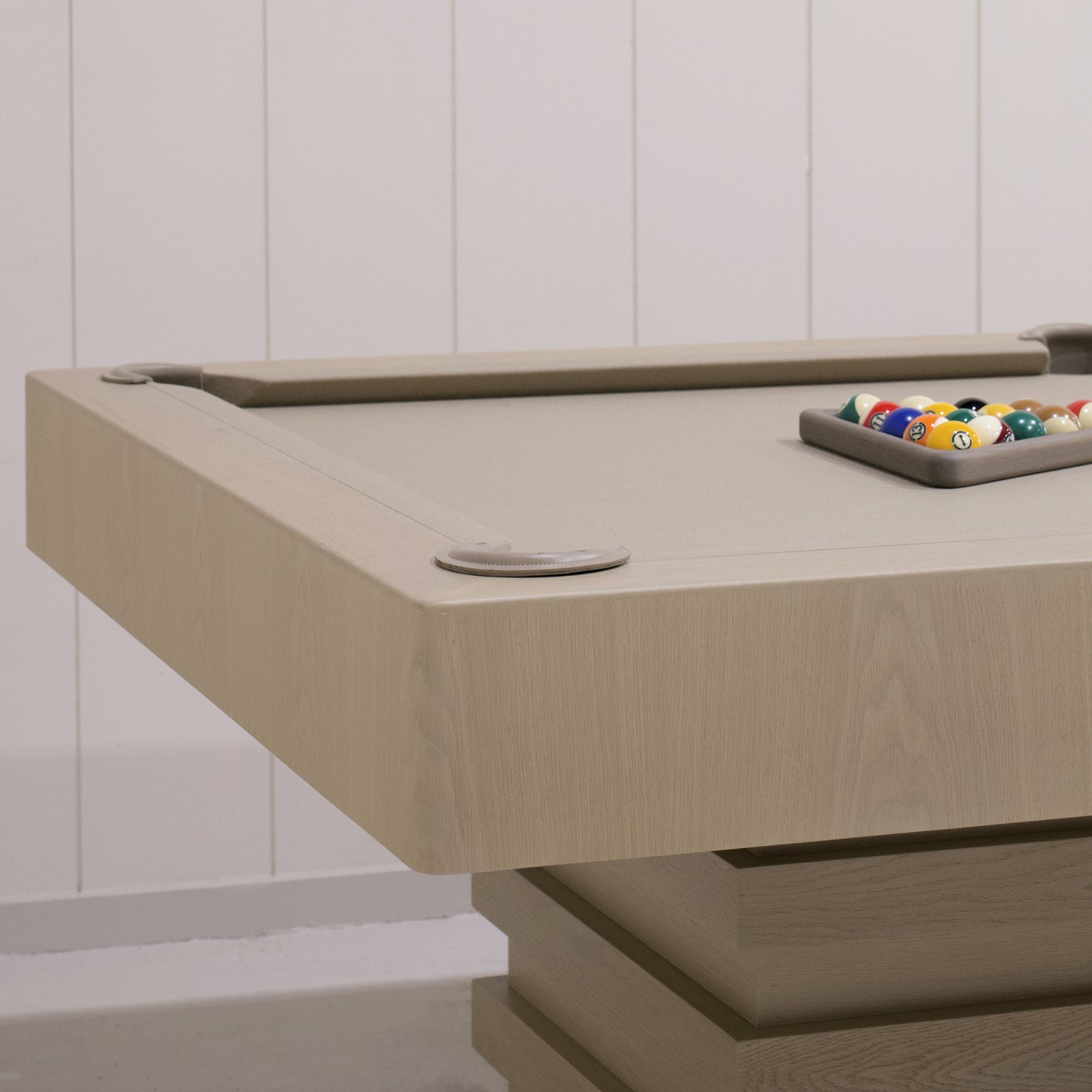 As Shown:  105‚ÄùL x 62.5‚ÄùD x 34‚ÄùH | Material: Solid and Engineered Oak | Finish: Natural & Beige Pockets