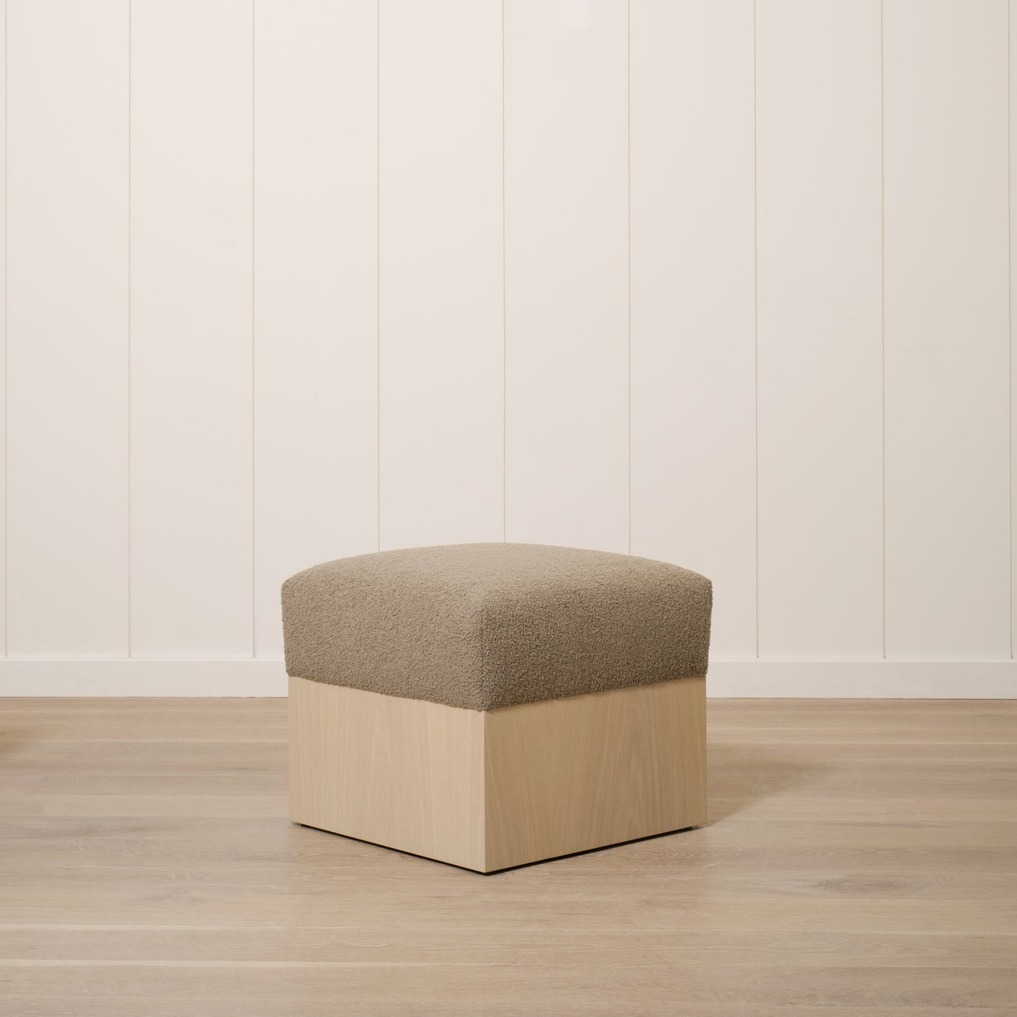 As Shown: 21"L x 21"D x 18"H | Fabric: Peak Cocoa | Material: Solid & Engineered Oak | Finish: Sand