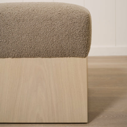 As Shown: 21"L x 21"D x 18"H | Fabric: Peak Cocoa | Material: Solid & Engineered Oak | Finish: Sand