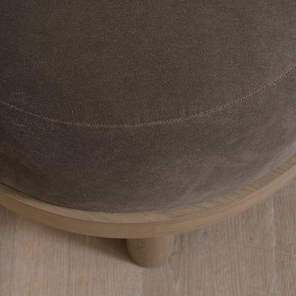 As Shown: 23"Dia x 17"H | Fabric: Sky Taupe | Material: Solid & Engineered Oak | Finish: Hazel