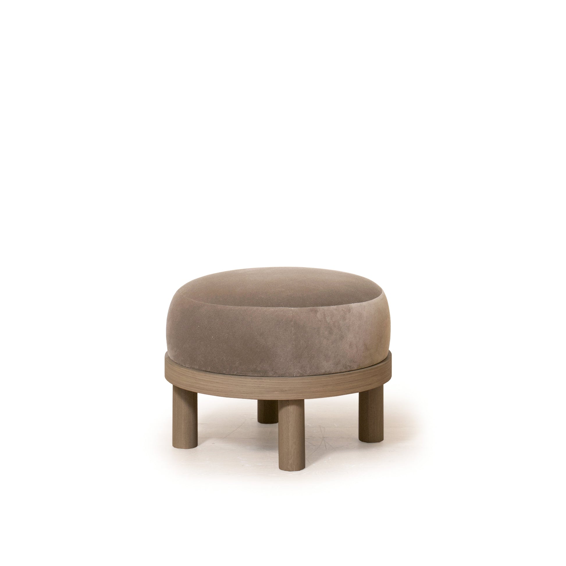 As Shown: 23"Dia x 17"H | Fabric: Sky Taupe | Material: Solid & Engineered Oak | Finish: Hazel