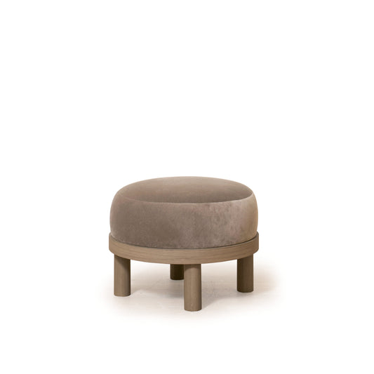 As Shown: 23"Dia x 17"H | Fabric: Sky Taupe | Material: Solid & Engineered Oak | Finish: Hazel