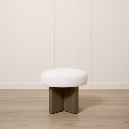 As Shown: 21"Dia x 19"H | Fabric: Mila Sugar | Material: Solid & Engineered Oak | Finish: Chestnut