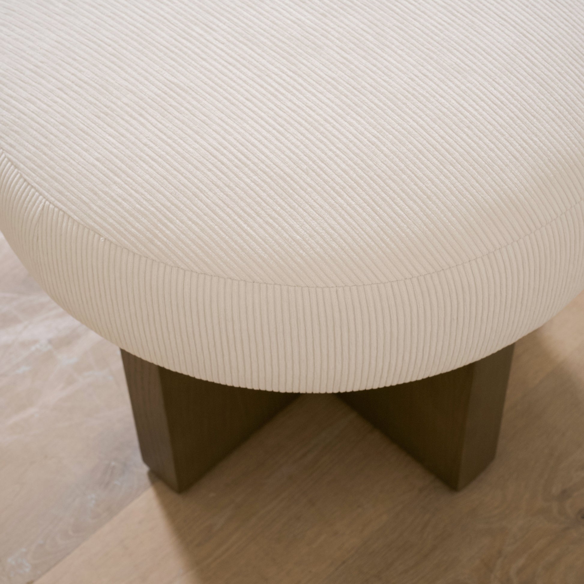 As Shown: 21"Dia x 19"H | Fabric: Mila Sugar | Material: Solid & Engineered Oak | Finish: Chestnut