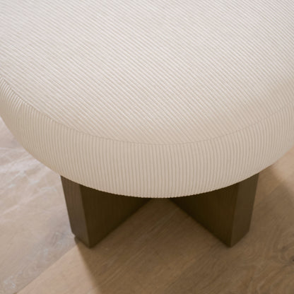 As Shown: 21"Dia x 19"H | Fabric: Mila Sugar | Material: Solid & Engineered Oak | Finish: Chestnut