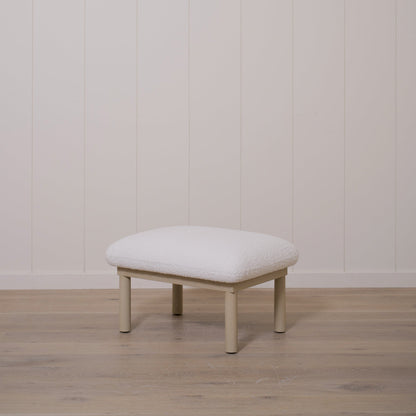 As Shown: 29"L x 22"H x 18"H | Fabric: Sheepskin White | Material: Solid & Engineered Oak | Finish: Sand