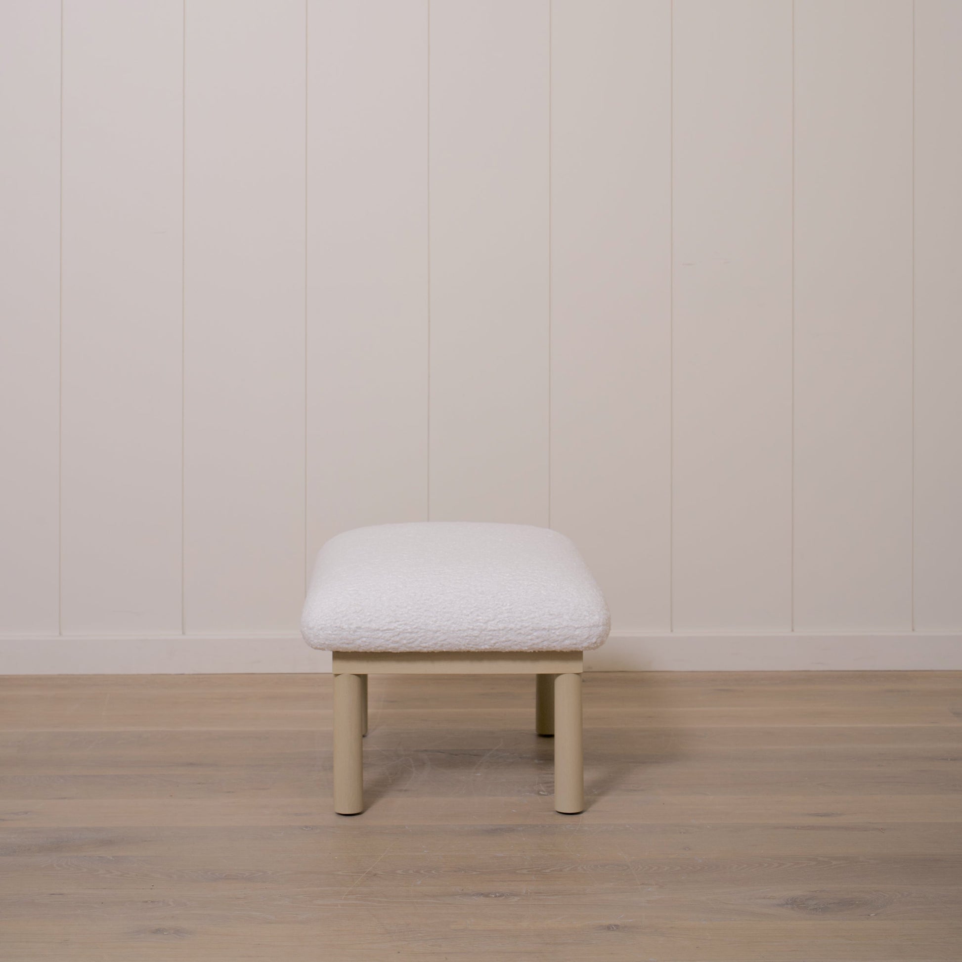 As Shown: 29"L x 22"H x 18"H | Fabric: Sheepskin White | Material: Solid & Engineered Oak | Finish: Sand