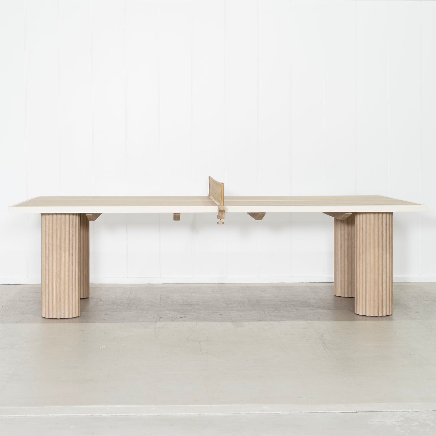 As Shown: 108"L x 60"D x 30"H | Material: Solid Oak | Finish: Sand | Painted Lines: Wire Brushed Figueroa